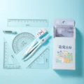 Conjunto de 7 piezas de regla y compás de dibujos animados herramienta de dibujo azul claro. - Azul