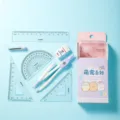 Bonito juego de geometría de dibujos animados 7 piezas regla compás transportador papelería. - Púrpura