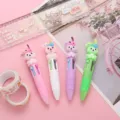 Cute 4-color ballpoint pen with cartoon rabbit topper, multi-color press pen for students. - Lop-eared Rabbit Series
