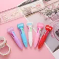 Cute mini 4-color ballpoint pen set, adorable heart top push multi-color pens for students. - Heart Series