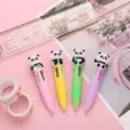 Cute mini 4-color ballpoint pens with cartoon panda toppers, perfect for journaling and school supplies. - Bamboo Panda Series