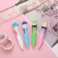 Cute cartoon cactus 4-color ballpoint pen, student aesthetic multi-color retractable pen, pink set - Cactus Series