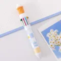 Cute 10-color cartoon push ballpoint pen with ice cream top for student journaling and writing. - Ice Cream