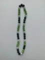 Close-up detail of a 10mm Shamballa drill ball beaded necklace in green black and silver - 109 / Matching Color Bracelet (Approx. 19cm, 20 Beads)