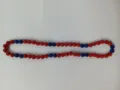 Detailed view of red and blue Shamballa clay bead necklace featuring sparkling rhinestones - Bracelet / Red and Blue (138)
