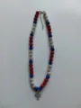 Red white and blue rhinestone clay bead necklace with cross pendant fashion jewelry - Cross Pendant Style / Color Matched Bracelet (Approx 19cm, ~20 Beads, Elastic Line, No Clasp) / Red White Blue