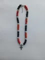 Detail view of the red black silver rhinestone shamballa bead necklace with a cross. - Cross Pendant Style / Color Matched Bracelet (Approx 19cm, ~20 Beads, Elastic Line, No Clasp) / Red Black Silver