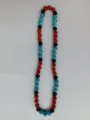 Handmade 10mm Shamballa necklace with red black and cyan rhinestone paved clay disco balls. - Red Black Light Blue