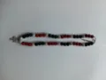 Detailed view of the sparkling rhinestone Shamballa bead cross necklace in red black silver. - Color Matched Bracelet (Approx 19cm, ~20 Beads, Elastic Line, No Clasp) / Red, Black and Silver (58)
