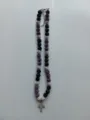 Close-up of beaded necklace with black purple silver rhinestone shamballa beads and a cross pendant. - Color Matched Bracelet (Approx 19cm, ~20 Beads, Elastic Line, No Clasp) / Black, Purple and Silver (60)