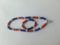 Handmade 10mm red white and blue clay disco ball necklace and bracelet set with cross charms - 166 / Matching Color Bracelet (Approx. 19cm, 20 Beads)
