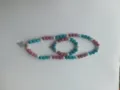 10mm pink and blue clay disco ball shamballa necklace and bracelet set with cross - 164 / Matching Color Bracelet (Approx. 19cm, 20 Beads)