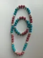 Set of 10mm pink and turquoise Shamballa rhinestone bead necklace and elastic bracelet - 151 / Matching Color Bracelet (Approx. 19cm, 20 Beads)