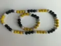 10mm black gold and silver rhinestone clay bead shamballa necklace and bracelet set - Matching Color Bracelet (Approx. 19cm, 20 Beads) / 153
