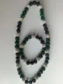 Sparkling 10mm green black and silver Shamballa bead necklace and bracelet jewelry set - Matching Color Bracelet (Approx. 19cm, 20 Beads) / 156