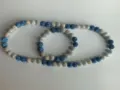 10mm blue and iridescent white AB rhinestone clay ball bead necklace and bracelet set - Matching Color Bracelet (Approx. 19cm, 20 Beads) / 157