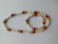 Red and white 10mm Shamballa clay bead necklace and bracelet jewelry set - 143 / Necklace Approx. 21.25 Inches (Approx. 54cm, Approx. 56 Beads)