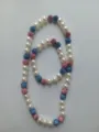 Shamballa necklace and bracelet set with pink blue rhinestone beads and white pearls - Matching Color Bracelet (Approx. 19cm, 20 Beads) / 145