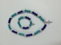 10mm blue and white AB clay Shamballa bead necklace and bracelet set with cross pendants. - 167 / Matching Color Bracelet (Approx. 19cm, 20 Beads)