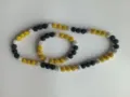 Handmade Shamballa jewelry set with 10mm crystal pavé clay beads in yellow, black and silver - Matching Color Bracelet (Approx. 19cm, 20 Beads) / 149