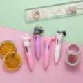 Cute mini 4-color ballpoint pens set with adorable cartoon animal toppers for student journaling. - Cute Pet Series