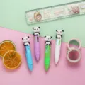 Cute mini 4-color ballpoint pen with panda topper, multi-color press pen for cute journal. - Black White Panda Series