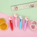 Cute cartoon 4-color ballpoint pen set with unicorn topper, multi-color press pens for students. - Cute Unicorn Series