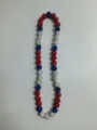 Detailed shot of red white blue 12mm sparkle rhinestone clay bead Shamballa necklace - Red/White/Blue