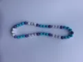 Detail of colorful shamballa necklace with sparkling clay rhinestone beads - Purple Blue White