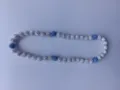 Detailed view of Shamballa necklace with blue and white pave rhinestone disco ball beads - 189 / Approx. 44 Beads, Approx. 51cm (20 Inches)