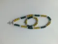 10mm green and gold clay disco ball bead necklace and bracelet jewelry set with cross - 161 / Matching Color Bracelet (Approx. 19cm, 20 Beads)