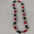 Detail view of the 12mm red white and blue clay pave disco ball beads elastic necklace - 174 / Approx. 44 Beads, Approx. 51cm (20 Inches)