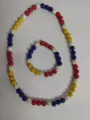 10mm Shamballa rhinestone bead necklace and bracelet set in red, white, yellow, and blue - 141 / Necklace Approx. 21.25 Inches (Approx. 54cm, Approx. 56 Beads)