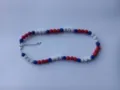 Detailed close-up shot of the red, white and blue shamballa beaded necklace with lobster clasp. - Red White and Blue Rhinestone Ball Style (12) / Necklace approx 16 inches (approx 40cm) / Red White Blue
