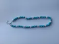 Blue and white rhinestone Shamballa bead necklace close-up view showing sparkling crystals. - Blue Rhinestone and Silver Glitter Ball Style (14) / Necklace approx 16 inches (approx 40cm) / Blue Silver