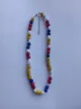 Detailed view of colorful crystal rhinestone shamballa bead necklace with star accents. - Multicolor Rhinestone Ball with Star Spacers Style (24) / Necklace approx 16 inches (approx 40cm) / Colorful