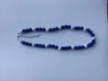 Blue and white rhinestone clay ball beaded necklace with lobster clasp and chain. - Blue and White Clay Rhinestone Ball Style (25) / Necklace approx 16 inches (approx 40cm) / Blue & White