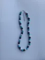 10mm Shamballa crystal rhinestone clay bead necklace with lobster clasp and extension chain. - Black, Turquoise Blue and Shimmering White Shamballa Style (26) / Necklace approx 16 inches (approx 40cm) / Blue, White and Black