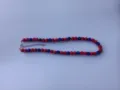 Detailed view of the 10mm red and blue rhinestone Shamballa bead necklace charm. - Red and Blue Inlaid Diamond Ball Style (27) / Necklace approx 16 inches (approx 40cm) / Red/Blue