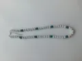 10mm clay rhinestone shamballa bead necklace with lobster clasp and extension chain. - Color Matched Bracelet (Approx 19cm, ~20 Beads, Elastic Line, No Clasp) / Blue & White