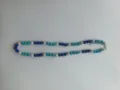 Blue crystal pave ball necklace detail view, featuring sparkling rhinestones and lobster clasp. - Color Matched Bracelet (Approx 19cm, ~20 Beads, Elastic Line, No Clasp) / Blue and Silver Mix (32)