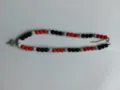 Detail view of Shamballa rhinestone bead necklace with cross pendant and lobster clasp. - Color Matched Bracelet (Approx 19cm, ~20 Beads, Elastic Line, No Clasp) / Red, Black and Silver Mix (65)