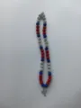 Red white blue rhinestone Shamballa bead necklace with cross pendant, detailed product view. - Color Matched Bracelet (Approx 19cm, ~20 Beads, Elastic Line, No Clasp) / Red, White and Blue (67)