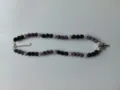 Detailed view of the 10mm rhinestone Shamballa bead necklace with a micro-paved cross pendant. - Color Matched Bracelet (Approx 19cm, ~20 Beads, Elastic Line, No Clasp) / Black, Purple and Silver (59)