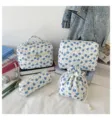 Set of four vintage quilted cotton cosmetic bags featuring a blue floral pattern - Large (25*16*16CM) / Blue Rose