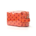 Durable glossy orange cosmetic bag with red polka dots and convenient side handle - Orange Red Polka Dot / 20*10*12.5cm