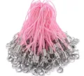 DIY colorful phone lanyard straps with silver lobster clasps and metal tubes for accessories. - Pink