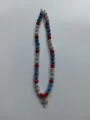Red white and blue Shamballa bead necklace with a sparkling rhinestone cross pendant - Cross Pendant Style / Color Matched Bracelet (Approx 19cm, ~20 Beads, Elastic Line, No Clasp) / Red White Blue