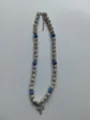 Hip hop Shamballa bead necklace featuring a sparkling silver rhinestone cross pendant - Cross Pendant Style / Color Matched Bracelet (Approx 19cm, ~20 Beads, Elastic Line, No Clasp) / Silver Blue