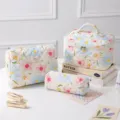 Set of three quilted cotton cosmetic bags with colorful floral patterns on a white background. - Large 25*16*16cm / Spring Pink Floral